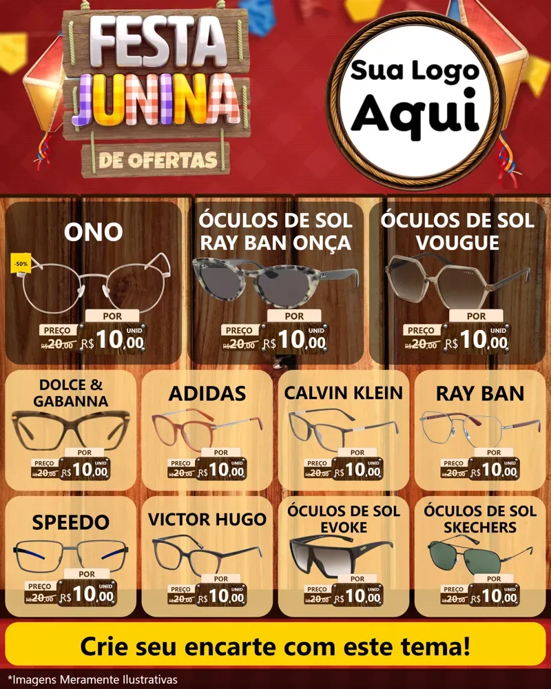 Modelo de Rede Social para Feed Instagram com o tema Festa Junina de Ofertas para Óticas