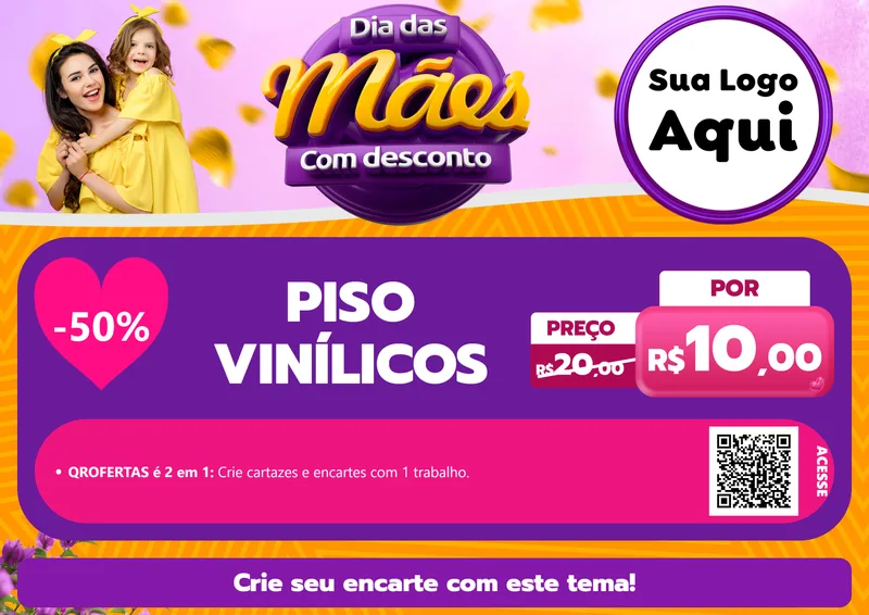 Modelo de Cartaz para Cartaz A4 Horizontal com o tema Dia das Mães com Desconto para Material para Construção
