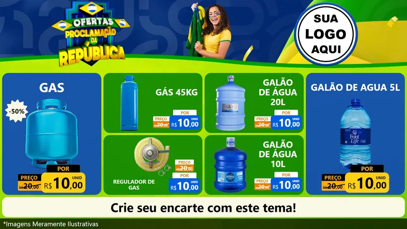 Modelo de TV para TV Horizontal com o tema Ofertas Proclamação da República para Água e gás