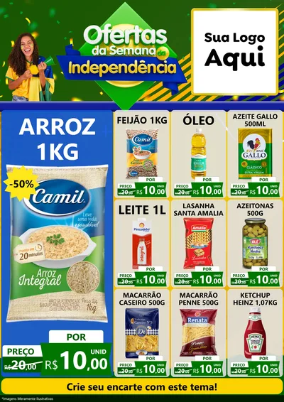 Modelo de Encarte para Encarte A4 Vertical com o tema Ofertas da Semana da Independência para Supermercado