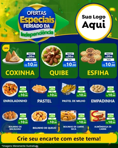 Modelo de Rede Social para Feed Instagram com o tema Ofertas Especiais Feriado da Independência para Salgadaria