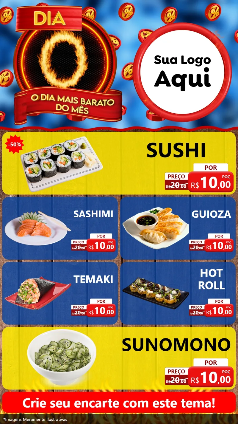 Modelo de TV para TV Vertical com o tema Dia O - O Dia Mais Barato Do Mês para Comida japonesa