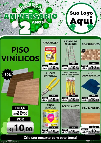 Modelo de Encarte para Encarte A4 Vertical com o tema Promoção de Aniversário - 2 Anos para Material para Construção