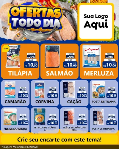 Modelo de Rede Social para Feed Instagram com o tema Ofertas Todo Dia para Peixaria