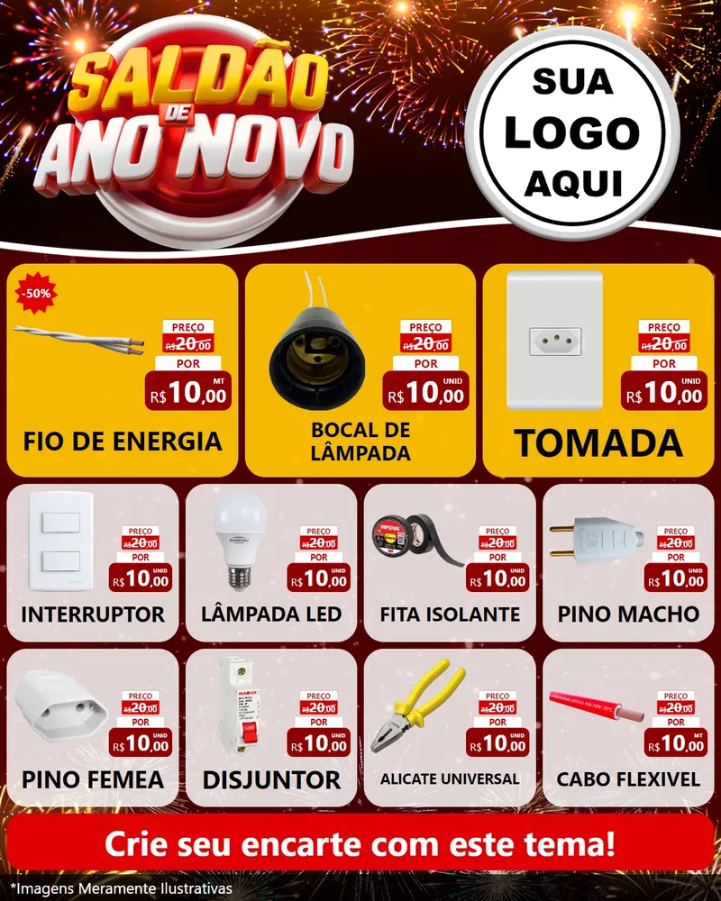Modelo de Rede Social para Feed Instagram com o tema Saldão de Ano Novo para Materiais Elétricos