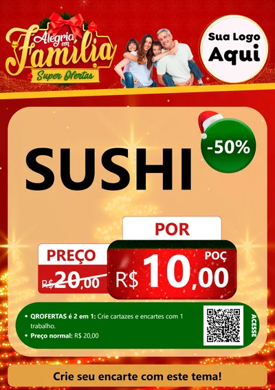 Modelo de Cartaz para Cartaz A4 Vertical com o tema Alegria em Família Super Ofertas - Natal para Comida japonesa