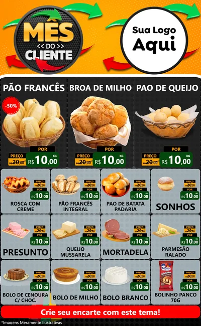 Modelo de Encarte para Encarte Grande com o tema Mês do Cliente para Padaria