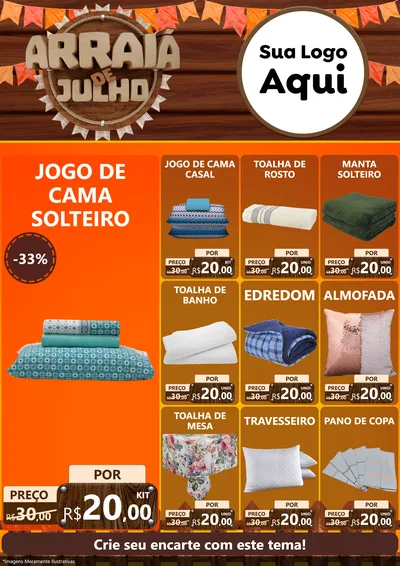 Modelo de Encarte para Encarte A4 Vertical com o tema Arraiá de Julho - Junina para Cama, Mesa e Banho