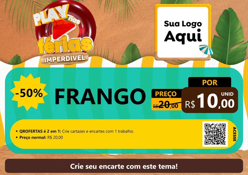 Modelo de Cartaz para Cartaz A4 Horizontal com o tema Play Nas Férias Imperdível para Assados