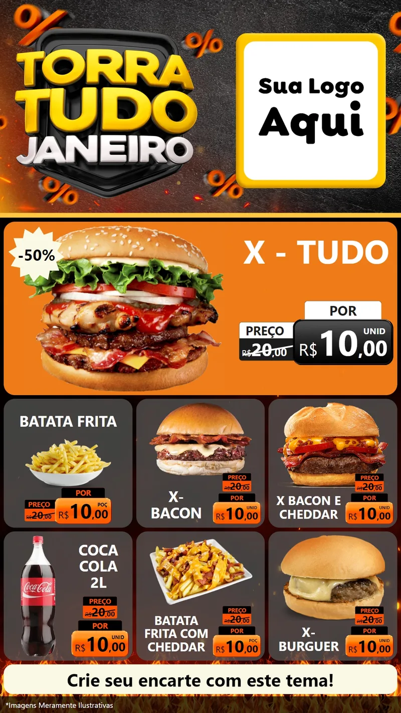 Modelo de Rede Social para Stories com o tema Torra Tudo Janeiro para Hamburgueria
