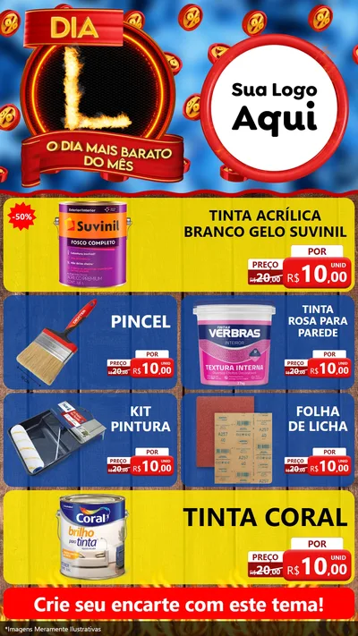 Modelo de TV para TV Vertical com o tema Dia L - O Dia Mais Barato Do Mês para Tintas e Ferramentas
