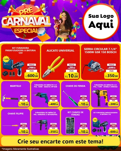 Modelo de Rede Social para Feed Instagram com o tema Pré-Carnaval Especial para Maquinas e Ferramentas