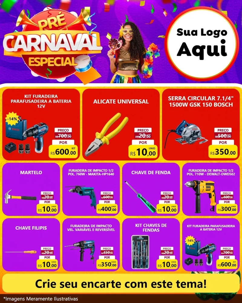 Modelo de Rede Social para Feed Instagram com o tema Pré-Carnaval Especial para Maquinas e Ferramentas