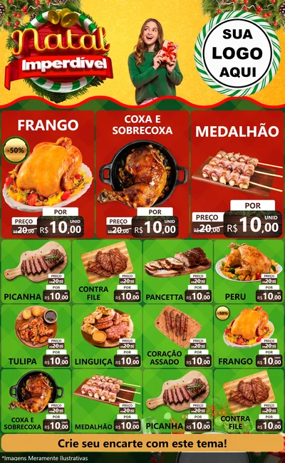 Modelo de Encarte para Encarte Grande com o tema Natal Imperdível para Assados