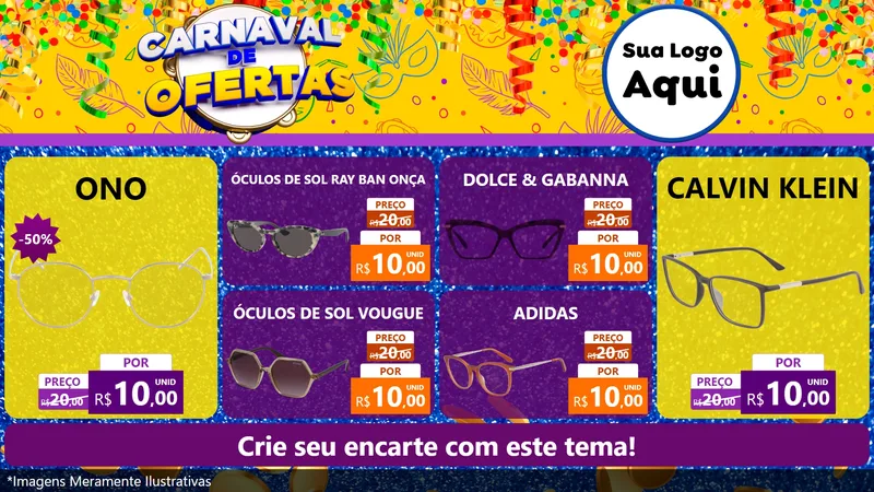 Modelo de TV para TV Horizontal com o tema Carnaval de Ofertas para Óticas