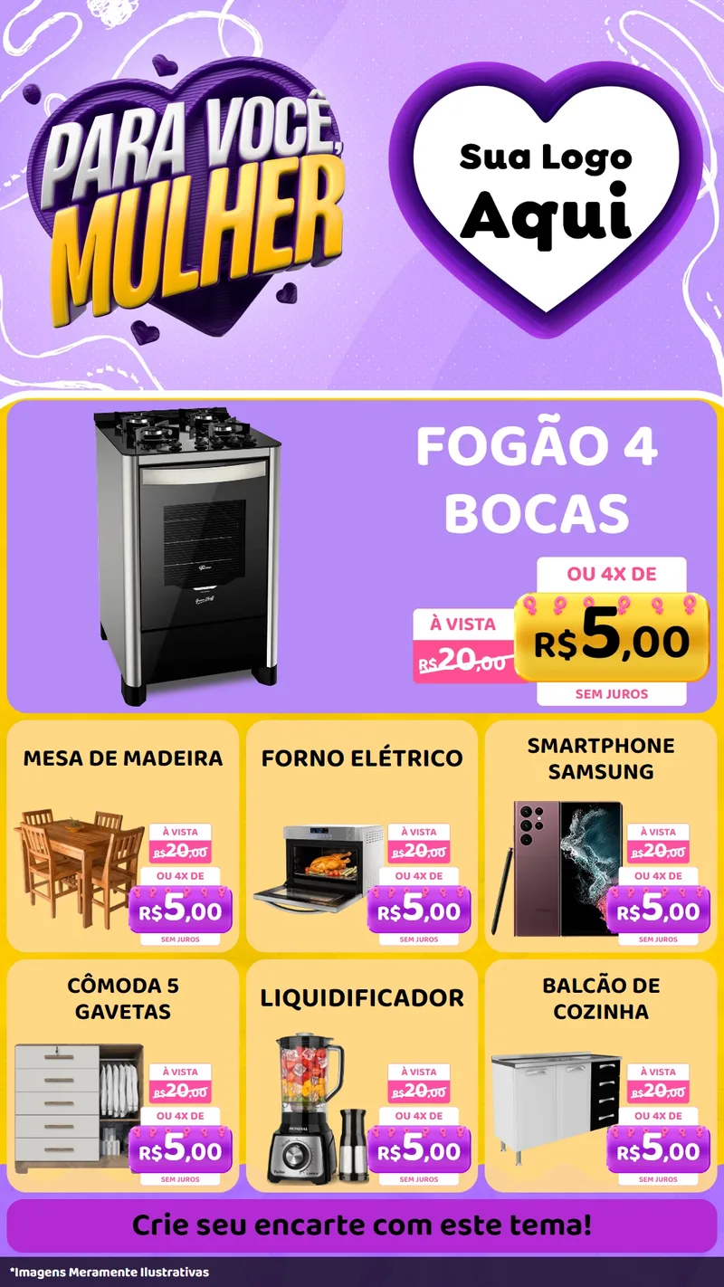Modelo de Rede Social para Stories com o tema Para Você, Mulher para Móveis e Eletro