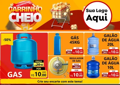 Modelo de Encarte para Encarte A4 Horizontal com o tema Promoção carrinho cheio para Água e gás