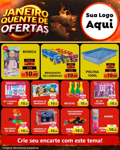 Modelo de Rede Social para Feed Instagram com o tema Janeiro Quente de Ofertas para Brinquedos