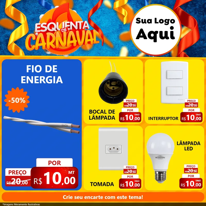 Modelo de Rede Social para Feed Facebook com o tema Esquenta de Carnaval para Materiais Elétricos