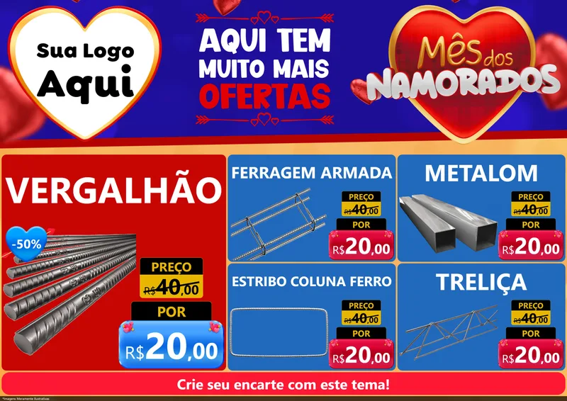 Modelo de Encarte para Encarte A4 Horizontal com o tema Mês dos Namorados para Ferragens