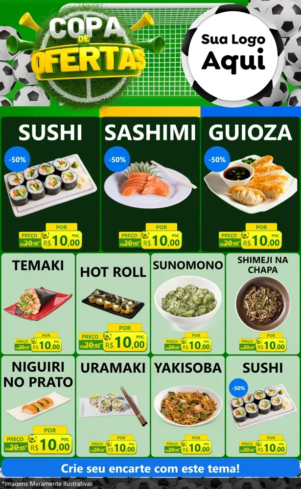 Modelo de Encarte para Encarte Grande com o tema Copa De Ofertas para Comida japonesa