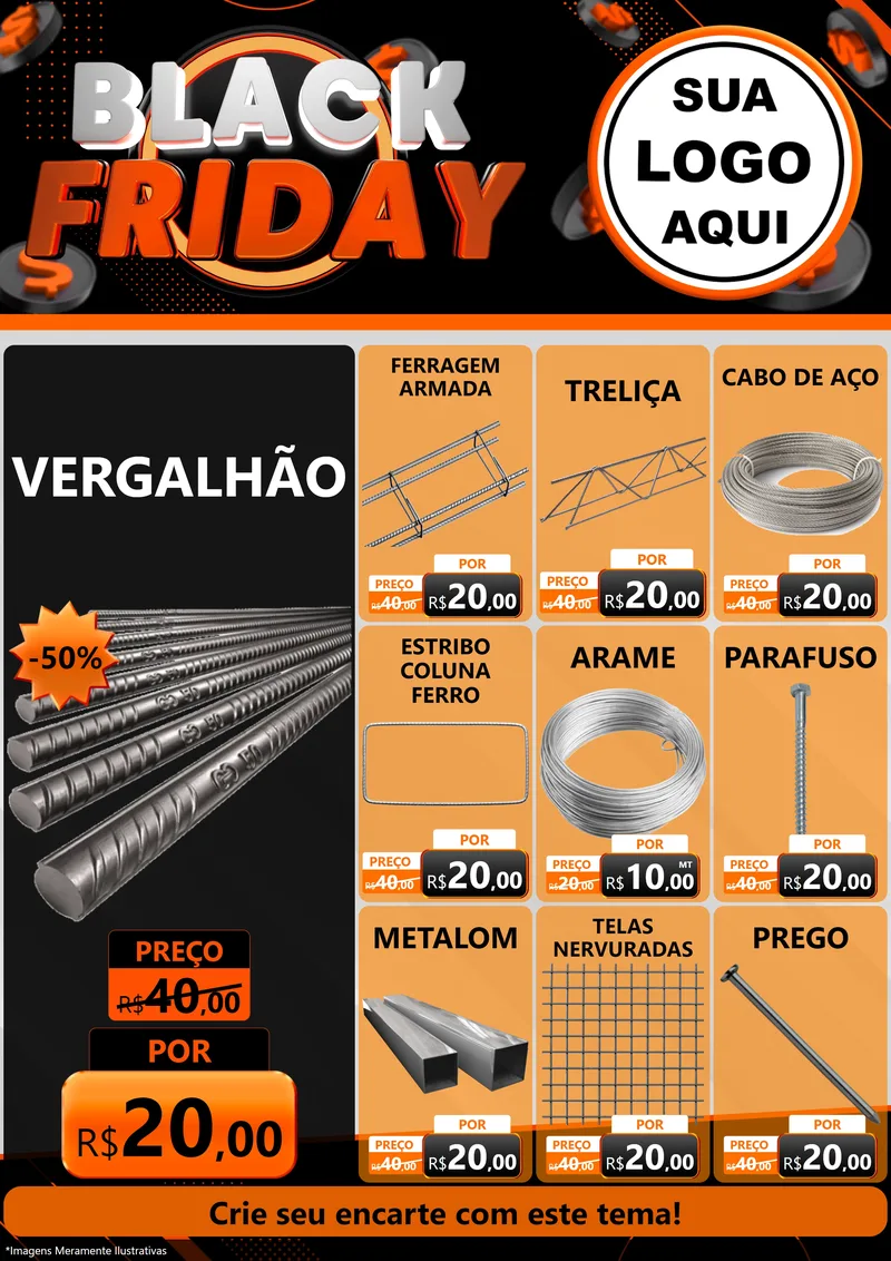 Modelo de Encarte para Encarte A4 Vertical com o tema Black Friday para Ferragens