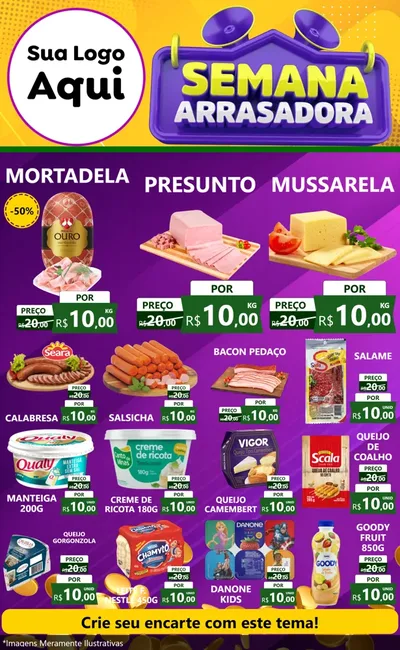 Modelo de Encarte para Encarte Grande com o tema Semana Arrasadora para Frios e Laticínios