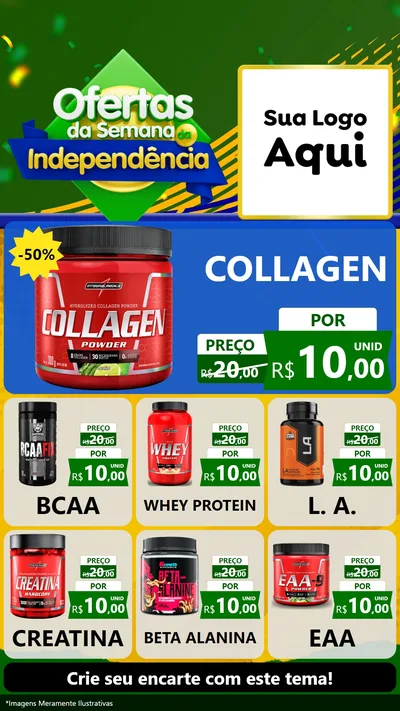 Modelo de Rede Social para Stories com o tema Ofertas da Semana da Independência para Suplementos alimentares