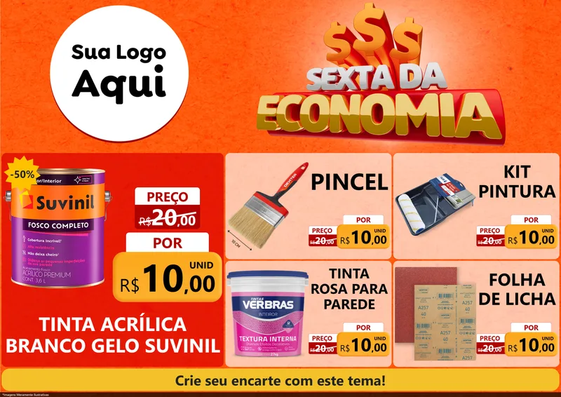 Modelo de Encarte para Encarte A4 Horizontal com o tema Sexta da Economia para Tintas e Ferramentas