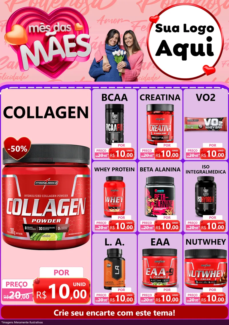 Modelo de Encarte para Encarte A4 Vertical com o tema Mês Das Mães para Suplementos alimentares