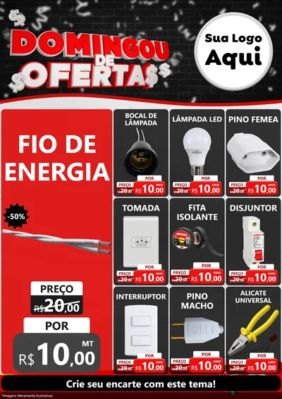 Modelo de Encarte para Encarte A4 Vertical com o tema Domingou de Ofertas para Materiais Elétricos