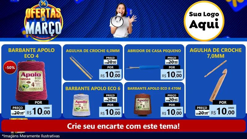 Modelo de TV para TV Horizontal com o tema Ofertas de Março para Armarinho e Aviamentos