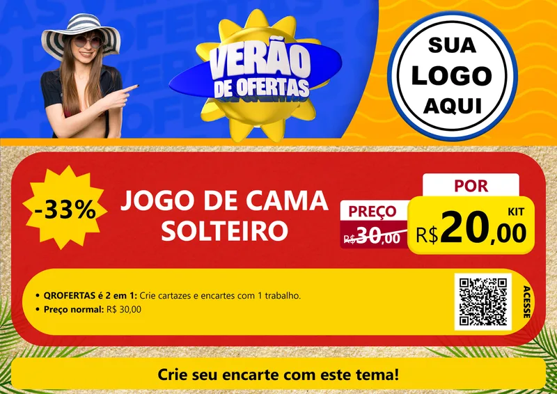Modelo de Cartaz para Cartaz A4 Horizontal com o tema Verão de Ofertas para Cama, Mesa e Banho