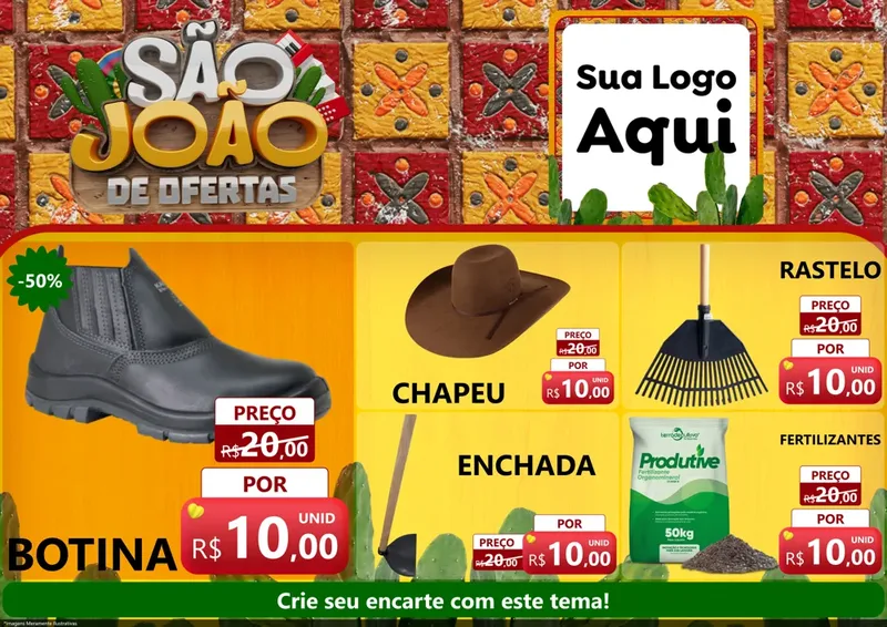 Modelo de Encarte para Encarte A4 Horizontal com o tema São João de Muitas Ofertas - Junina para Agropecuária