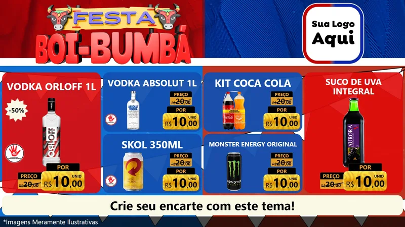 Modelo de TV para TV Horizontal com o tema Festa Boi Bumbá para Distribuidora de bebidas