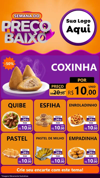 Modelo de Rede Social para Stories com o tema Semana do Preço Baixo para Salgadaria