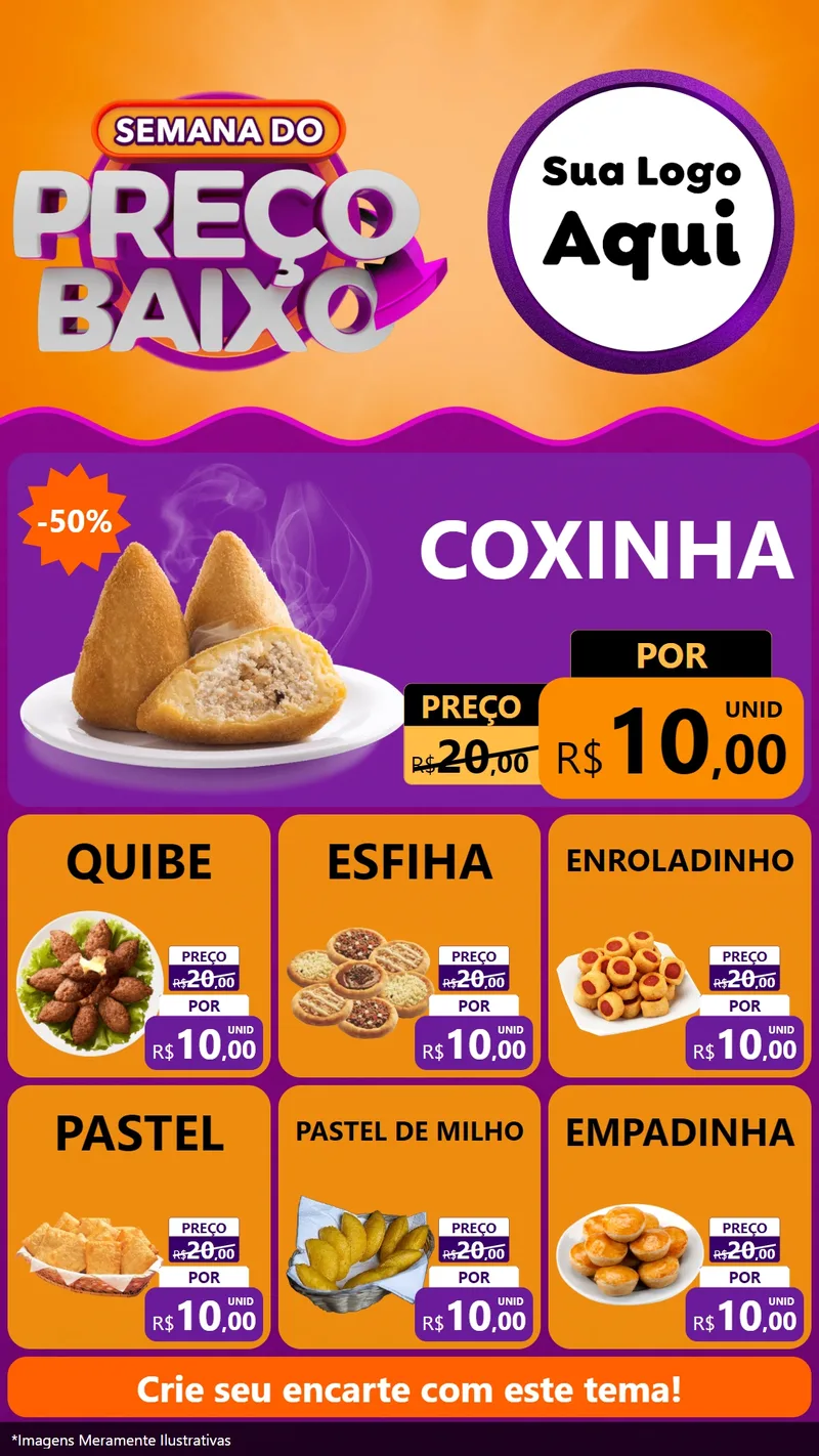 Modelo de Rede Social para Stories com o tema Semana do Preço Baixo para Salgadaria