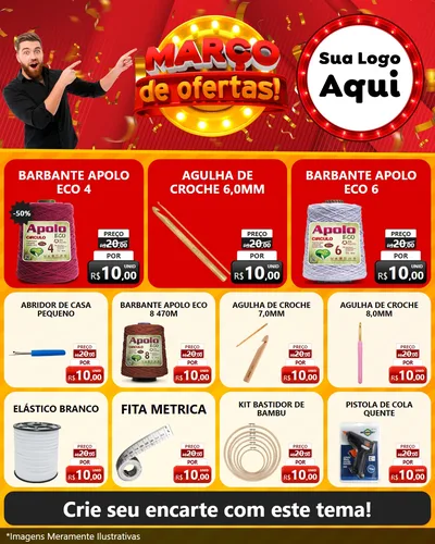 Modelo de Rede Social para Feed Instagram com o tema Março de Ofertas! para Armarinho e Aviamentos