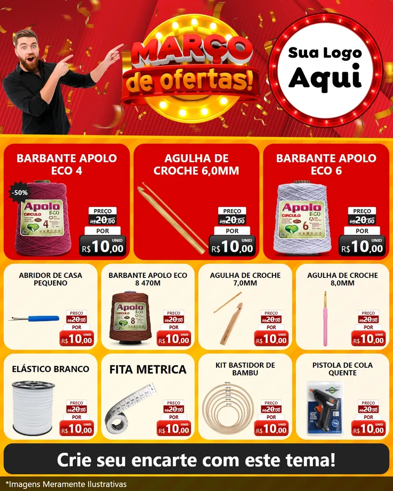 Modelo de Rede Social para Feed Instagram com o tema Março de Ofertas! para Armarinho e Aviamentos