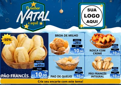 Modelo de Encarte para Encarte A4 Horizontal com o tema O Melhor Natal É Aqui! para Padaria
