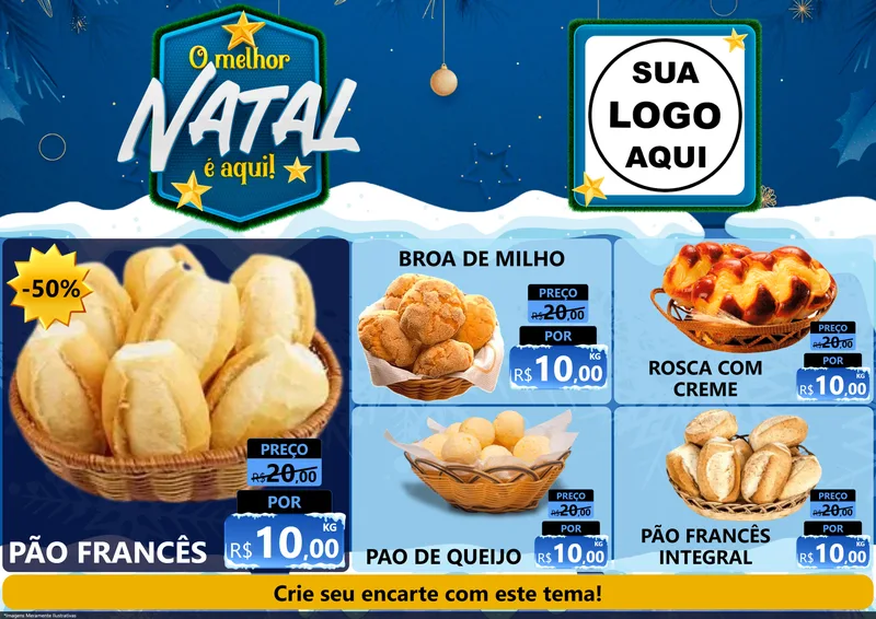 Modelo de Encarte para Encarte A4 Horizontal com o tema O Melhor Natal É Aqui! para Padaria