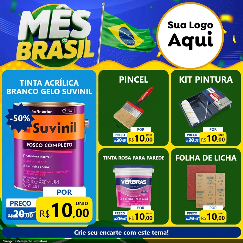 Modelo de Rede Social para Feed Facebook com o tema Mês do Brasil para Tintas e Ferramentas