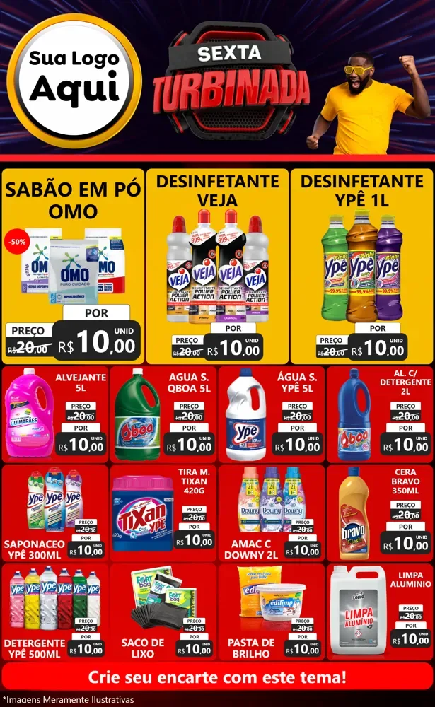 Modelo de Encarte para Encarte Grande com o tema Sexta Turbinada para Produtos de Limpeza