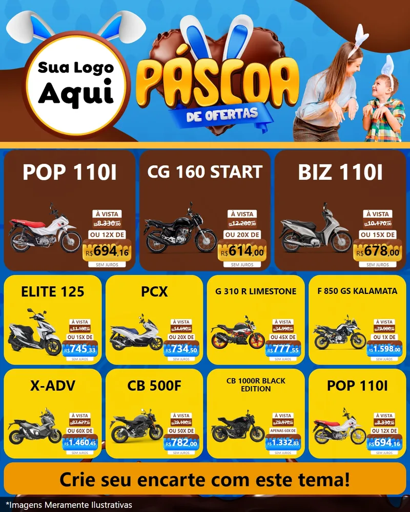 Modelo de Rede Social para Feed Instagram com o tema Páscoa de Ofertas para Concessionaria de Motos