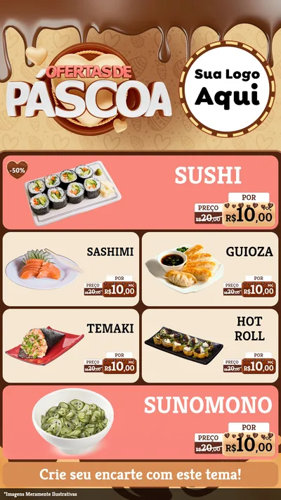 Modelo de TV para TV Vertical com o tema Ofertas de Páscoa para Comida japonesa