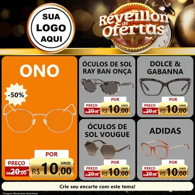 Modelo de Rede Social para Feed Facebook com o tema Réveillon de Ofertas para Óticas