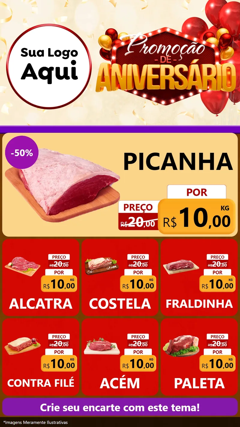 Modelo de Rede Social para Stories com o tema Promoção de Aniversário para Açougue