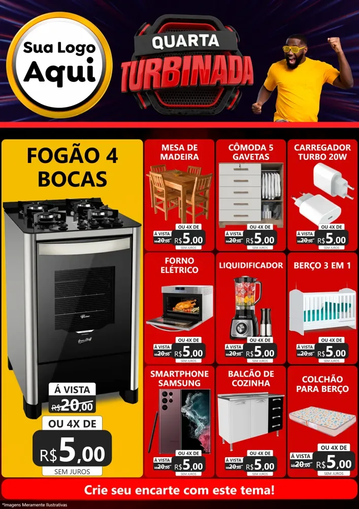 Modelo de Encarte para Encarte A4 Vertical com o tema Quarta Turbinada para Móveis e Eletro