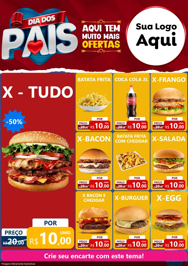 Modelo de Encarte para Encarte A4 Vertical com o tema Dia dos Pais para Hamburgueria
