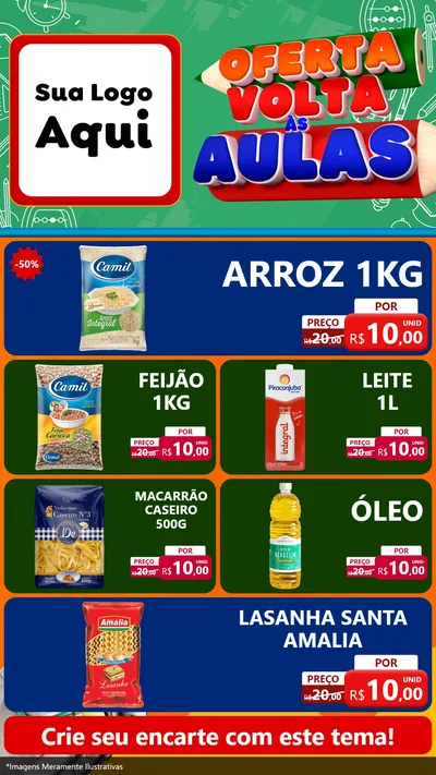 Modelo de TV para TV Vertical com o tema Oferta Volta Às Aulas para Supermercado